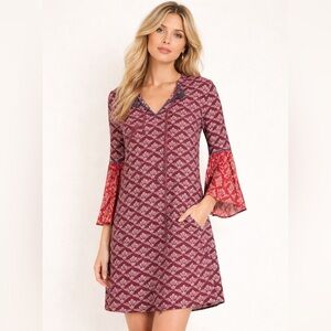 Likely Boho Patchwork Print Dress| Bell Sleeve Blouse | Size 2